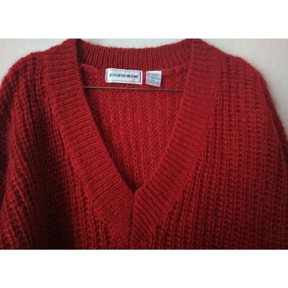 Jennifer Moore Womens Red Vintage Mohair Chunky Pullover V-Neck Sweater 10-12 M - Picture 4 of 11